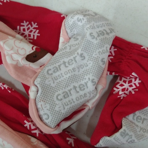 Carters Toddler Pink & Red Snowflake Reindeer Black Santa Footed Pajama Set New! - Picture 7 of 11